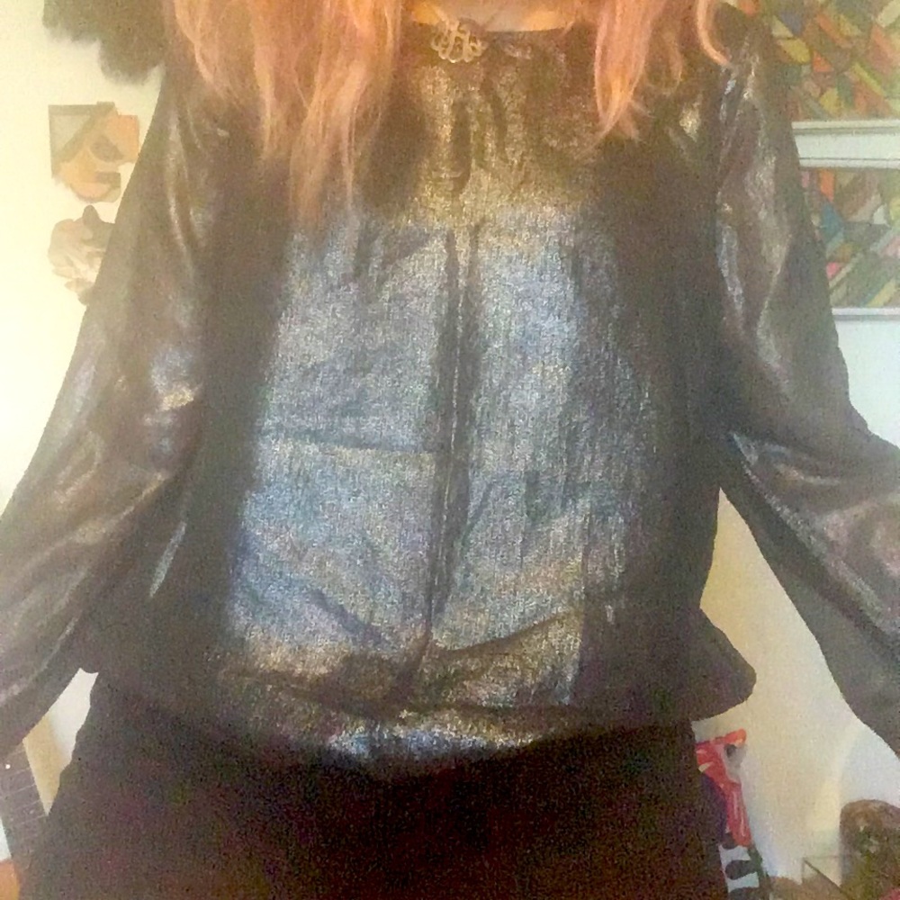 Black metallic woven silky blouson top**3/$20**